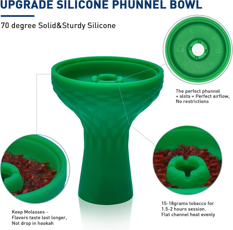KITOSUN Hookah Bowl Phunnel Shisha Bowl - Hookah Accessories 70 Degree Durable Silicon Hookah Head 15-18 Grams Flavors for Smoking Work Great with Lotus Heat Management Device (Green) - Image 2